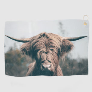 Highland cow portrait golf towel