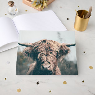 Highland cow portrait guest book