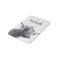 Highland cow portrait initial monogram black white