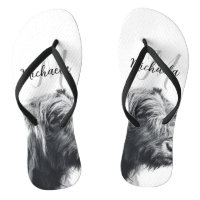 Highland cow portrait initial monogram black white