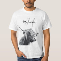 Highland cow portrait initial monogram black white
