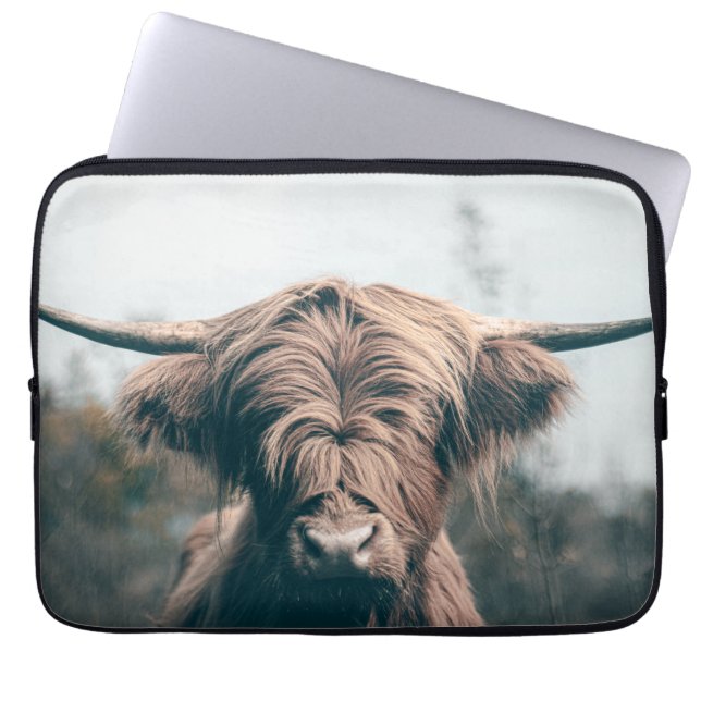 Highland cow portrait laptop sleeve (Front)