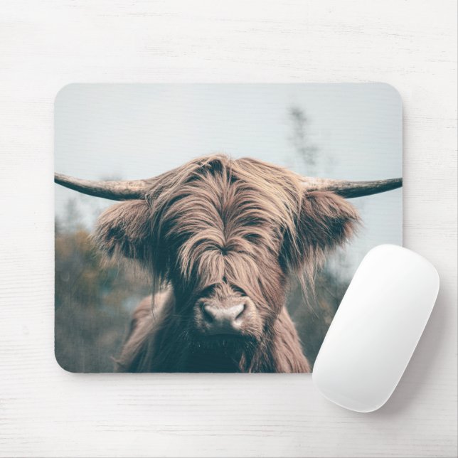 Highland cow portrait mouse mat (With Mouse)