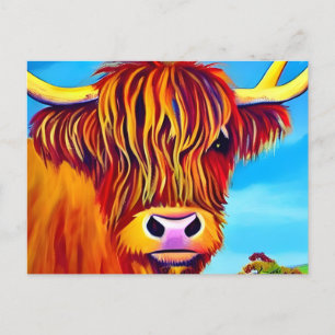 Highland Cow Portrait Painting Postcard