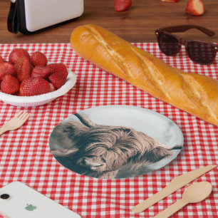 Highland cow portrait paper plate