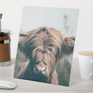 Highland cow portrait pedestal sign
