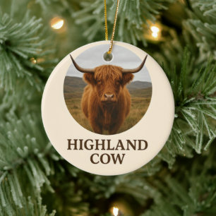 Highland Cow Portrait Poster with "Highland Cow"  Ceramic Tree Decoration