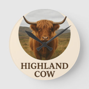 Highland Cow Portrait Poster with "Highland Cow" Round Clock