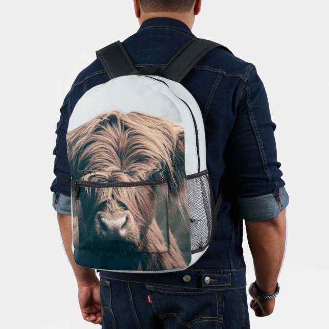 Highland cow portrait printed backpack (Insitu (Model))