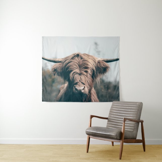 Highland cow portrait tapestry (In Situ (Horizontal))