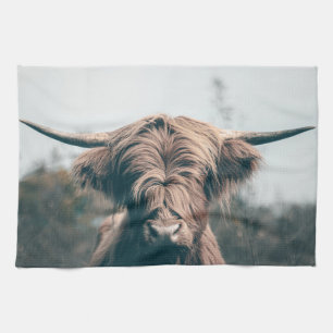 Highland cow portrait tea towel