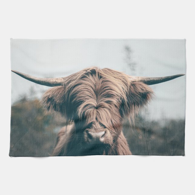 Highland cow portrait tea towel (Horizontal)