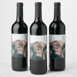 Highland cow portrait wine label