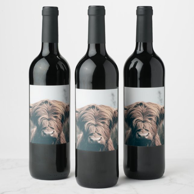 Highland cow portrait wine label (Bottles)