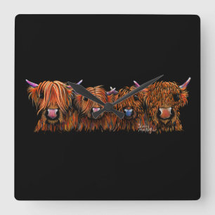 HiGHLaND CoW PRiNT SCoTTiSH ' THe GiNGeR NuTS ' Square Wall Clock