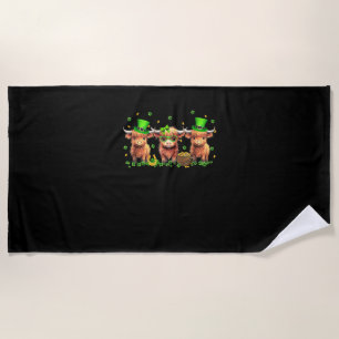 Highland Cow Print St Patricks Day Shamrock Irish Beach Towel