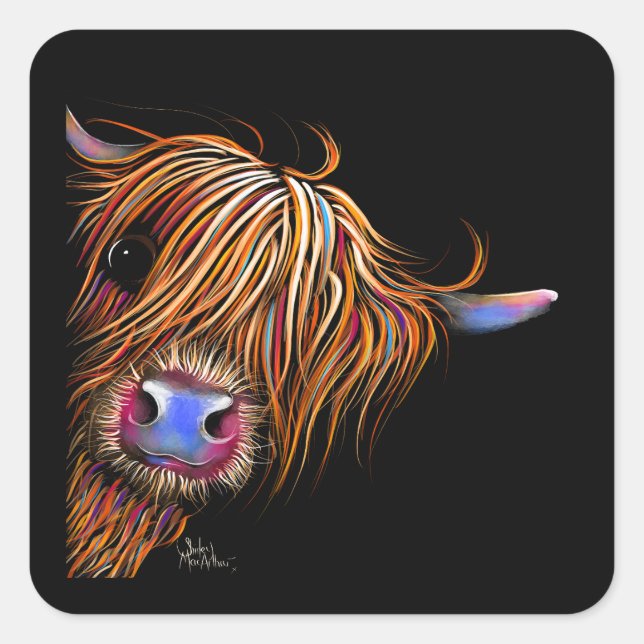 Highland Cow Print Stickers “SuGaR LuMP oN BLaCK ‘ (Front)