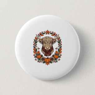 Highland Cow Pumpkin Vintage Engraving Fall Shirt 6 Cm Round Badge