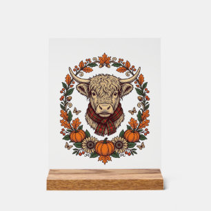 Highland Cow Pumpkin Vintage Engraving Fall Shirt Acrylic Sign