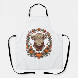 Highland Cow Pumpkin Vintage Engraving Fall Shirt Apron