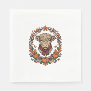 Highland Cow Pumpkin Vintage Engraving Fall Shirt Napkin