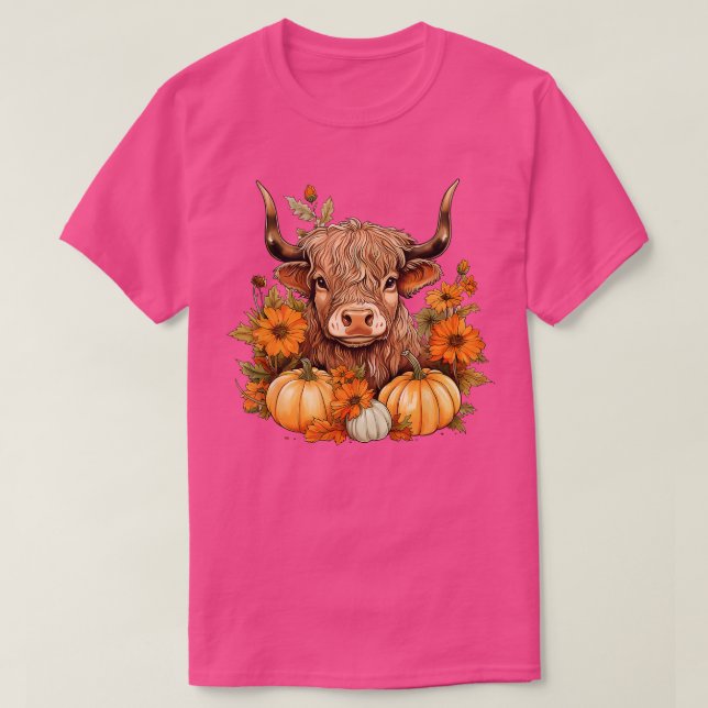Highland Cow Pumpkins Happy Fall Thanksgiving Autu T-Shirt (Design Front)