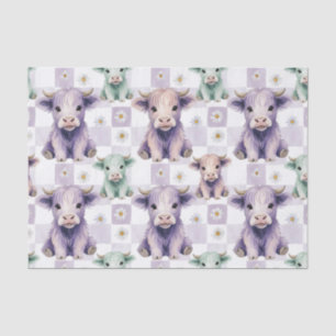 Highland Cow Purple Sage Easter Flowers Pastel Tissue Paper