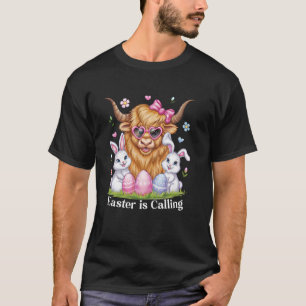 Highland Cow Rabbit Ears Bow Bunnies Eggs Easter i T-Shirt
