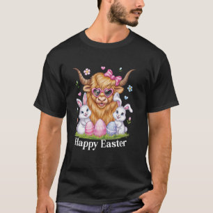 Highland Cow Rabbit Ears Bow Cute Bunnies Eggs Hap T-Shirt