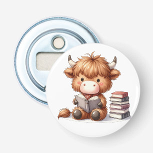 Highland Cow Reading Books Bottle Opener