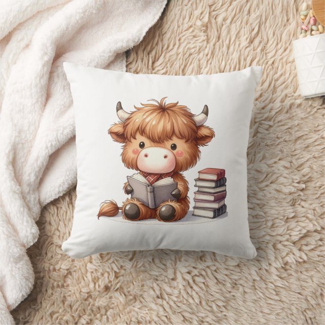 Highland Cow Reading Books Cushion (Blanket)