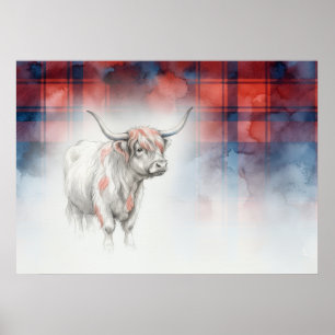 Highland Cow Red Tartan Poster
