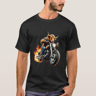 Highland Cow Riding a Motorcycle Design Funny Cow T-Shirt