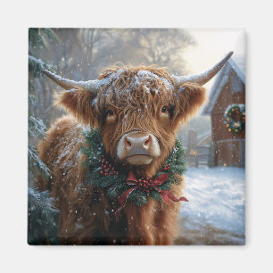 Highland Cow Rustic Barnyard Christmas Magnet