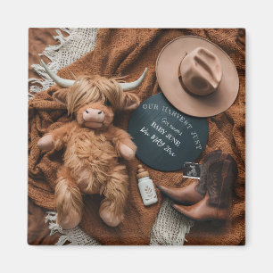 Highland Cow Rustic farm pregnancy announcement Magnet