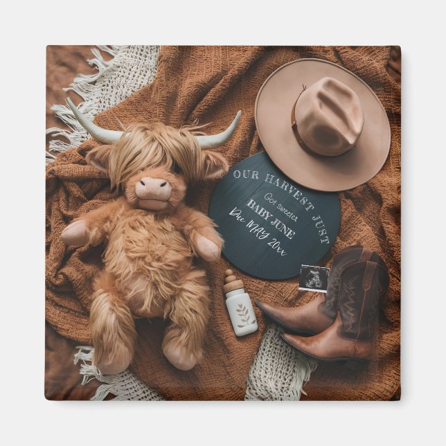 Highland Cow Rustic farm pregnancy announcement  Magnet (Front)