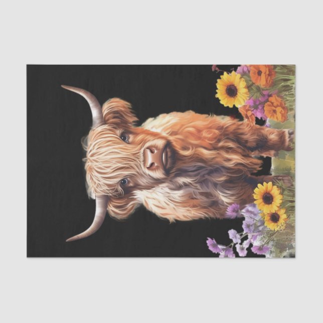 Highland Cow Rustic Floral Garden Decoupage Tissue Paper (Front)