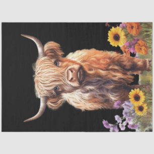 Highland Cow Rustic Floral Garden Decoupage Tissue Paper