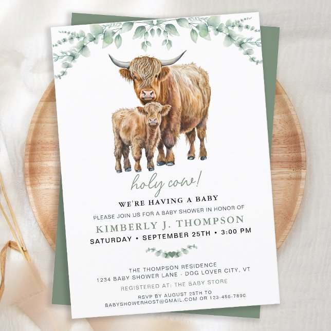 Highland Cow Sage Boho Greenery Baby Shower Invitation (Creator Uploaded)