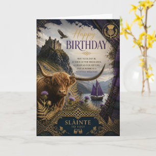 Highland Cow Sailboat Scottish Birthday Card