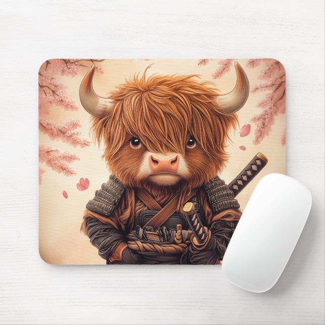 Highland Cow Samurai Mouse Mat (With Mouse)
