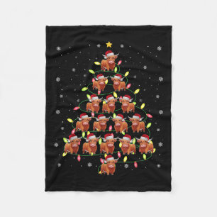 Highland Cow Santa Christmas Tree Lights Ugly Swea Fleece Blanket