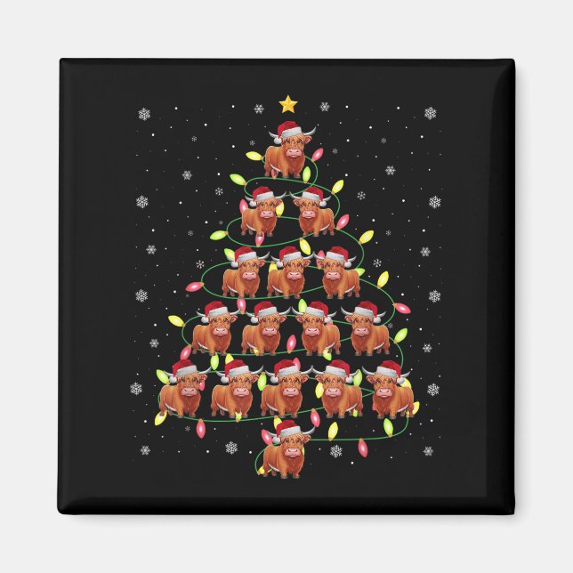 Highland Cow Santa Christmas Tree Lights Ugly Swea Magnet (Front)