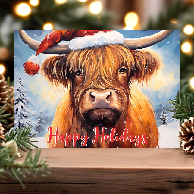 Highland Cow Santa Hat Cute Christmas Holiday Card (Creator Uploaded)