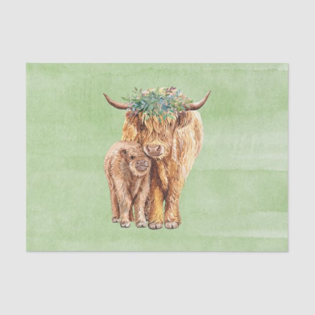 Highland Cow Scotland Mama Baby Eucalyptus  Tissue Paper (Front)