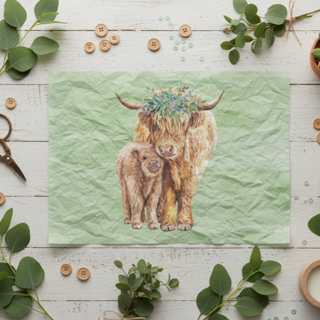 Highland Cow Scotland Mama Baby Eucalyptus  Tissue Paper (Creator Uploaded)