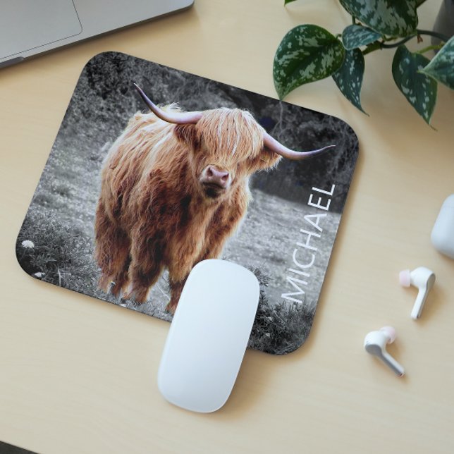 Highland Cow Scotland Personalised name Mouse Mat (Creator Uploaded)