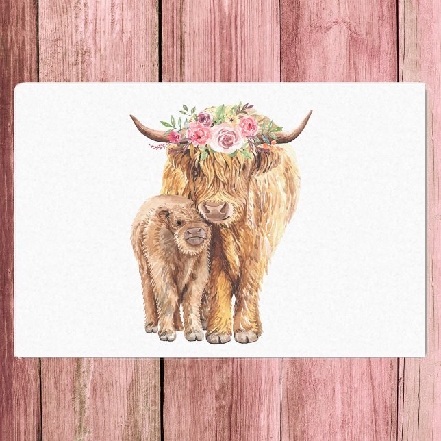 Highland Cow Scotland Pink Mama Baby Calf  Tissue Paper (Creator Uploaded)