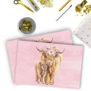 Highland Cow Scotland Pink Mama Baby Calf Tissue Paper