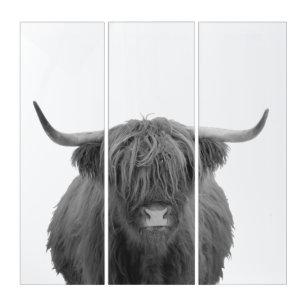 Highland Cow Scotland Rustic Black White   Triptych